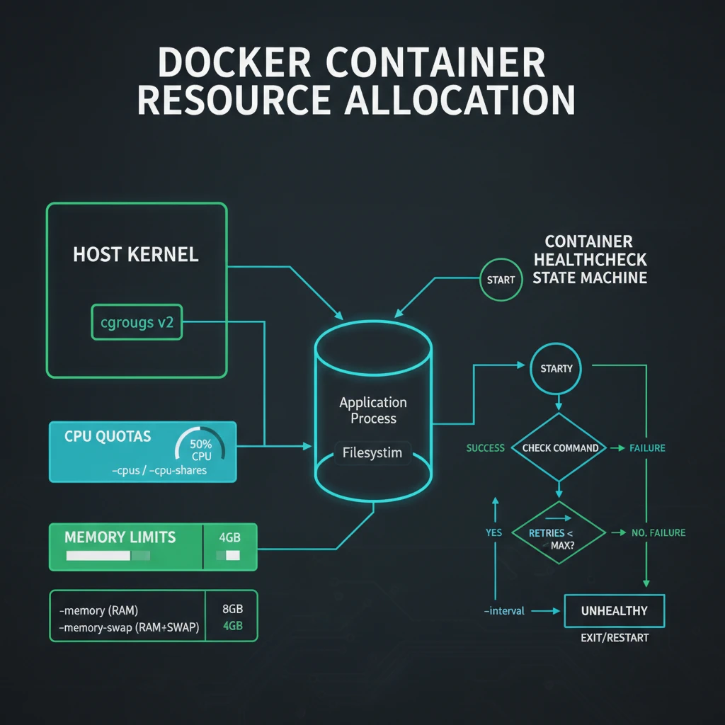 Docker Cgroups Resource Limits and Healthcheck Architecture