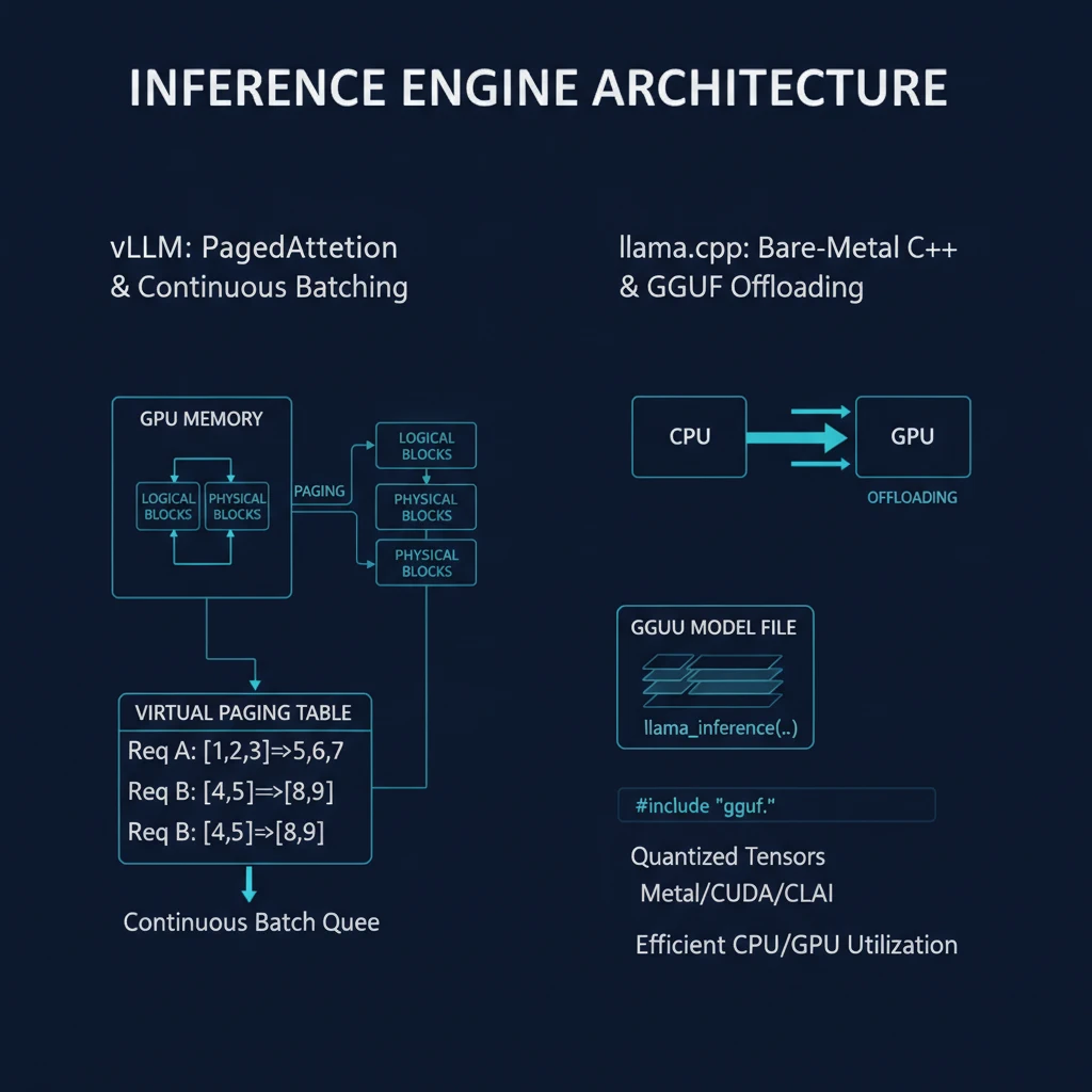 vLLM PagedAttention vs llama.cpp GGUF Architecture Comparison