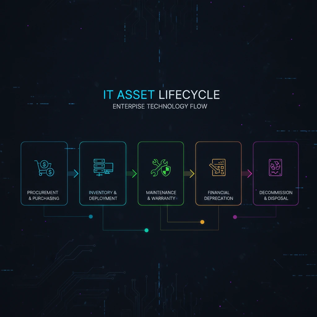 InvGate 5 Stages of IT Asset Lifecycle Infographic
