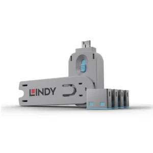 Lindy USB-A Port Blocker Kit, Blue (1x Key, 4x Locks)
