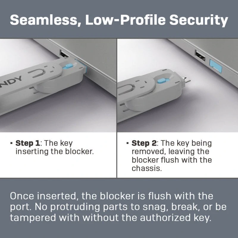 Lindy USB-A Port Blocker Kit, Blue (1x Key, 4x Locks) - Image 2