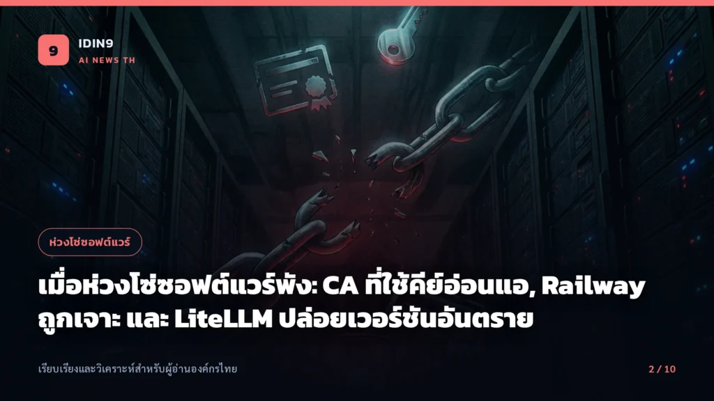 เมื่อห่วงโซ่ซอฟต์แวร์พัง: CA ที่ใช้คีย์อ่อนแอ, Railway ถูกเจาะ และ LiteLLM ปล่อยเวอร์ชันอันตราย